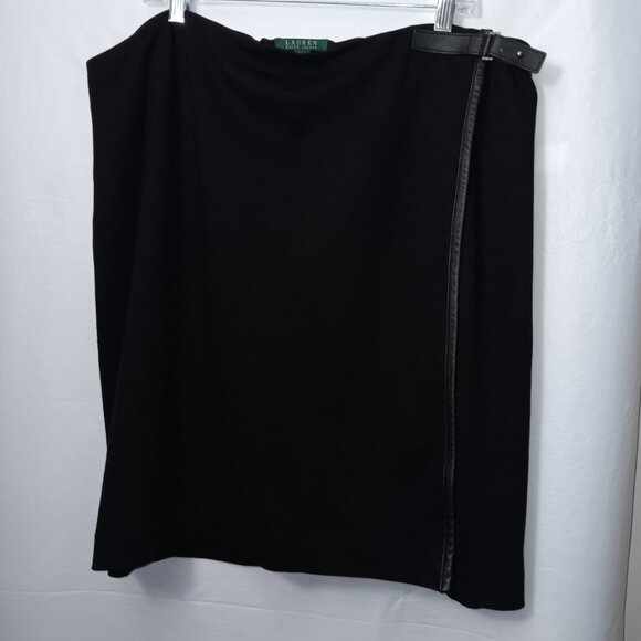 LAUREN RALPH LAUREN LEATHER TRIM WRAP SKIRT - Picture 11 of 11